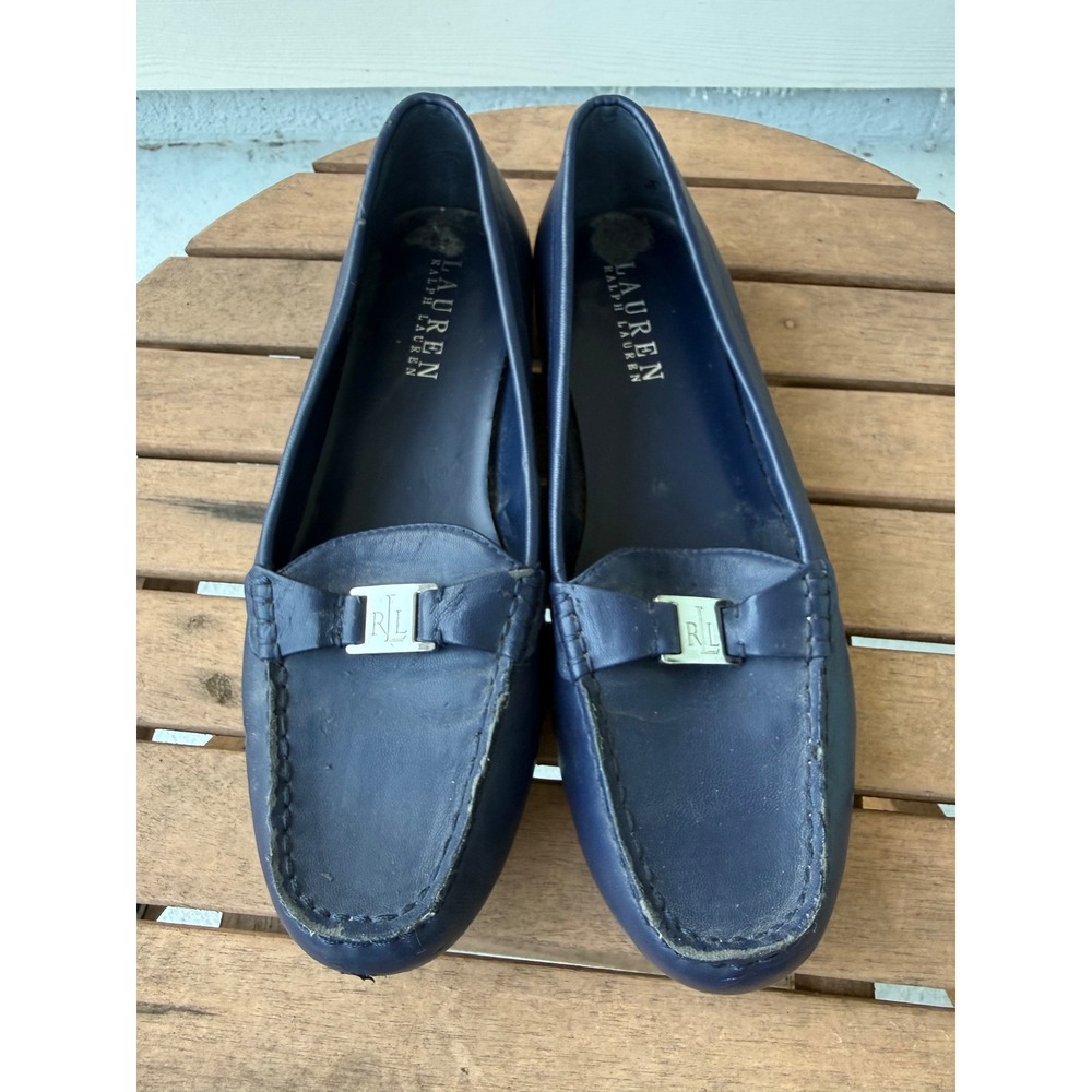 Lauren Ralph Lauren Womens Navy Blue RL Logo Driving Loafers Shoes